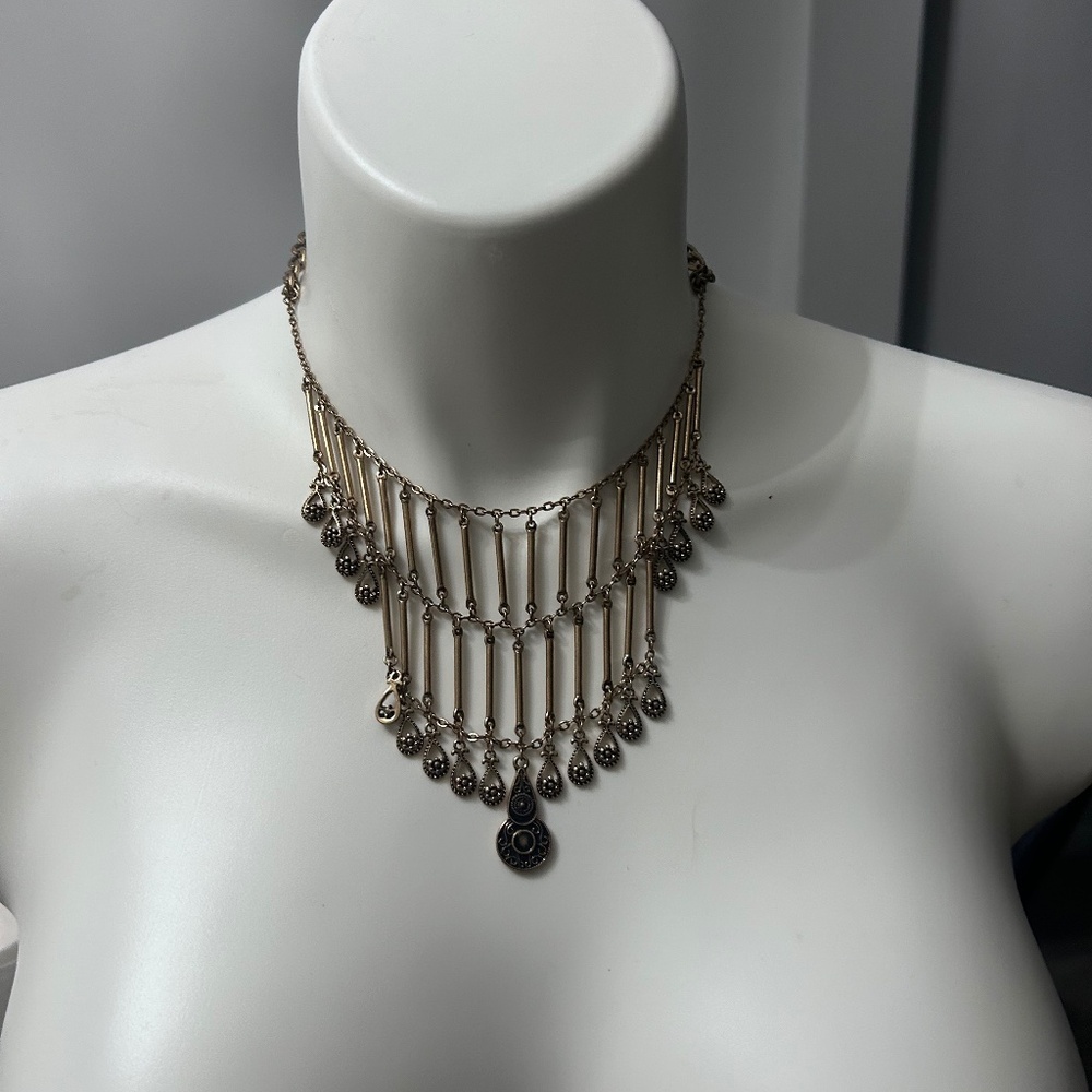 Vintage Chiming Curtain Silver Tone Bib Necklace 17 inch